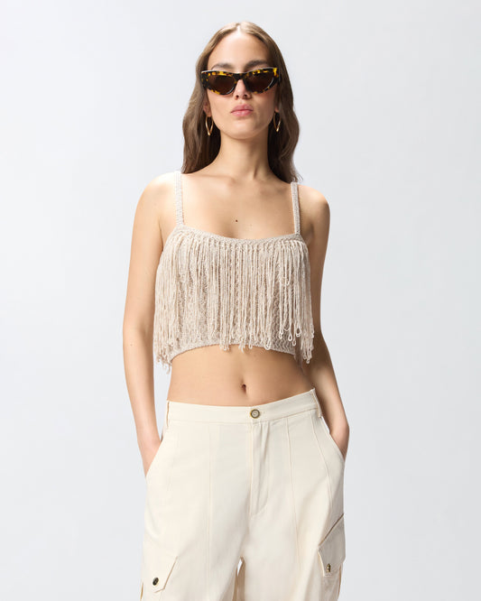 Crop top in knit with fringes