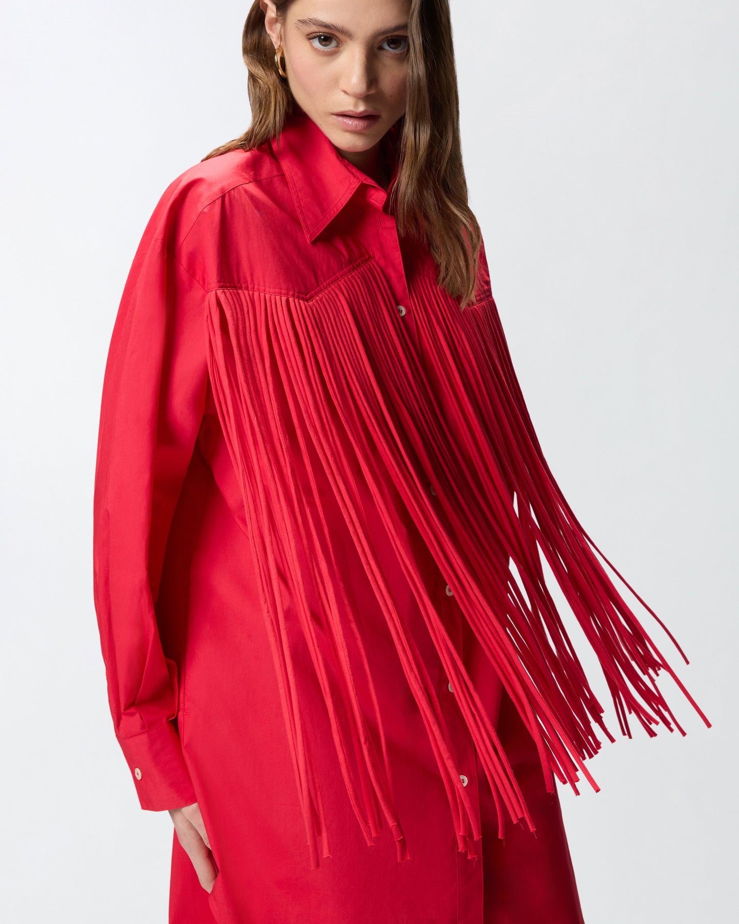 Mini shirt dress with fringing