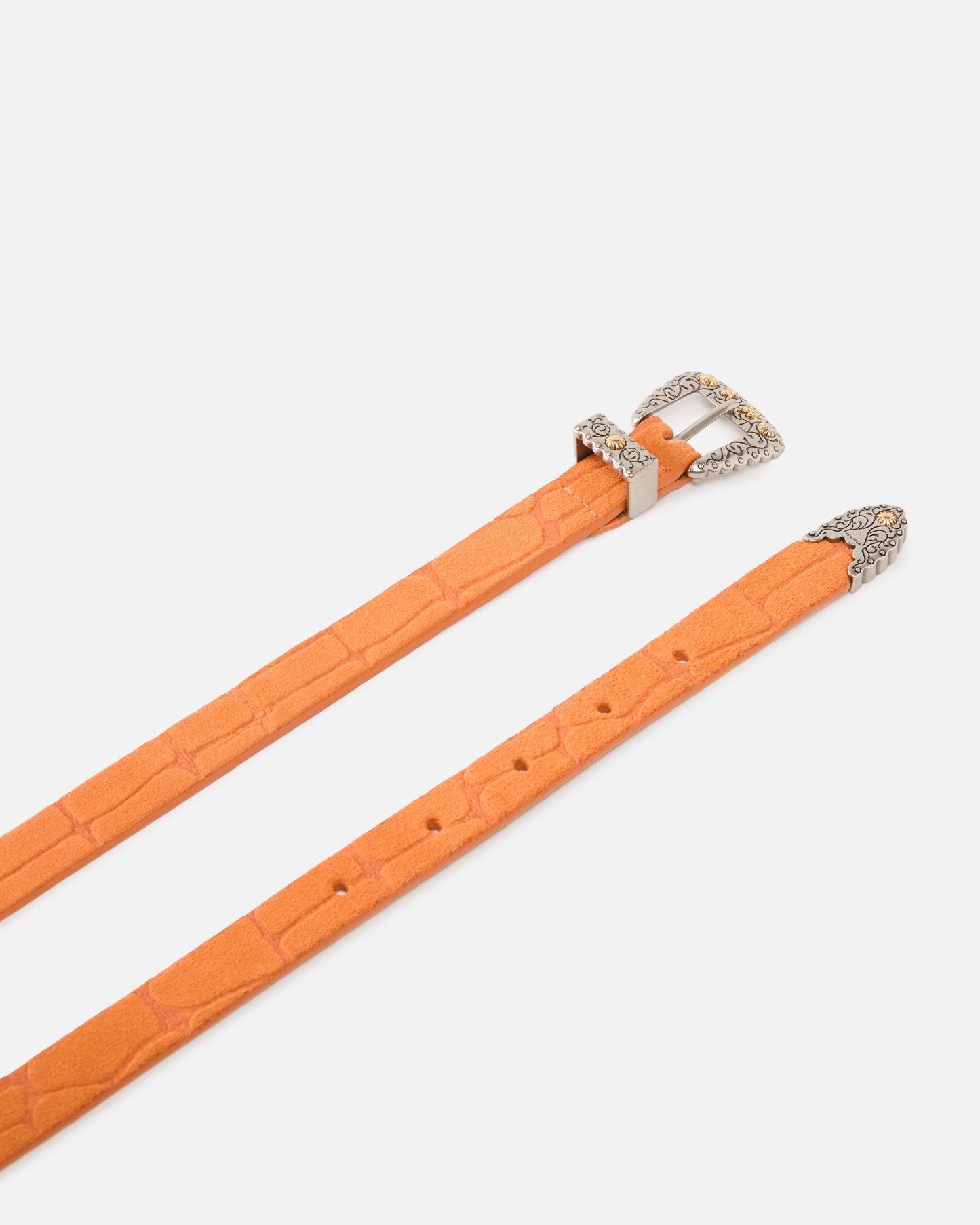 Crocodile-print leather belt with Texan buckle, 1.7 cm