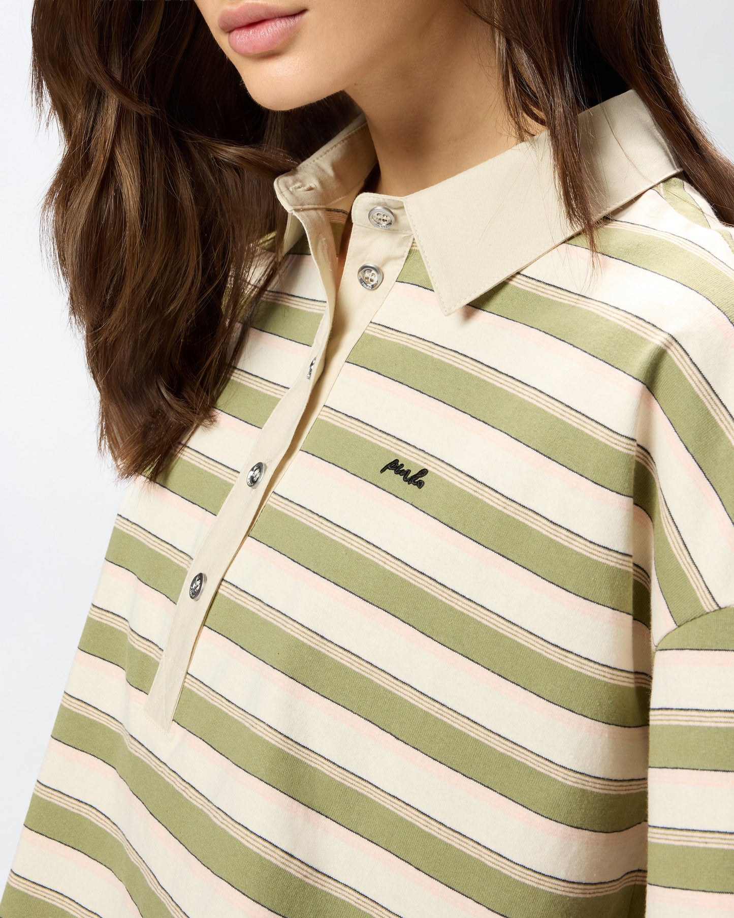 Cropped striped jersey polo with structured collar