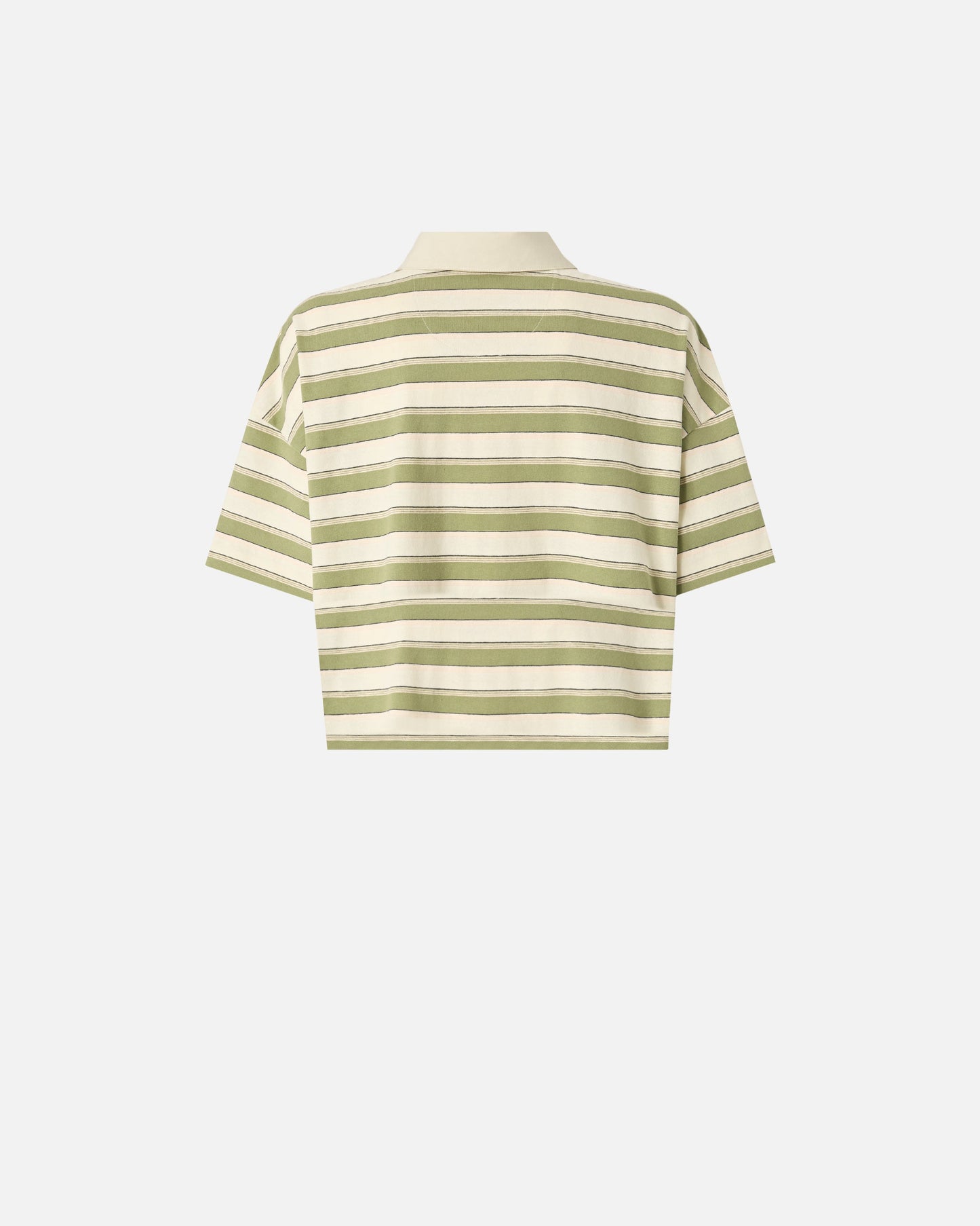 Cropped striped jersey polo with structured collar