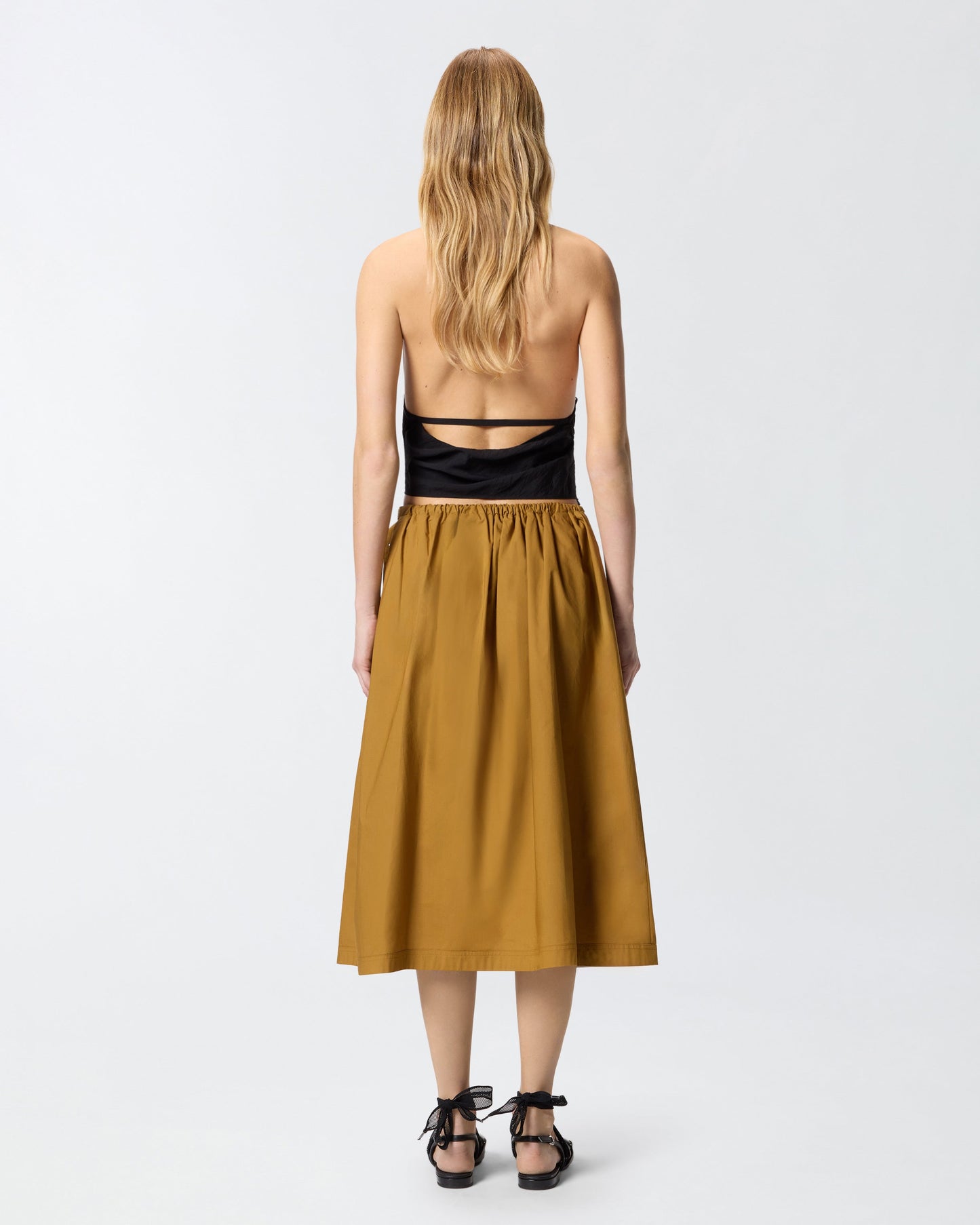 Midi skirt with slit and Texan buckle