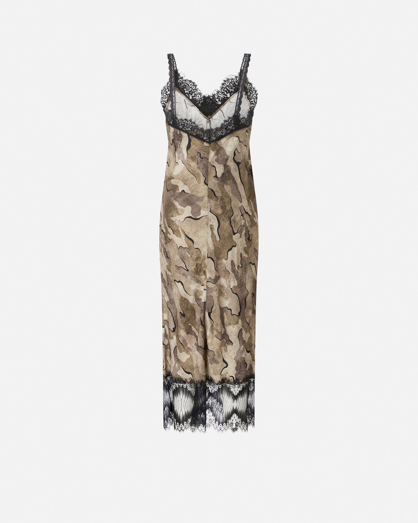 Camouflage midi slip dress with lace