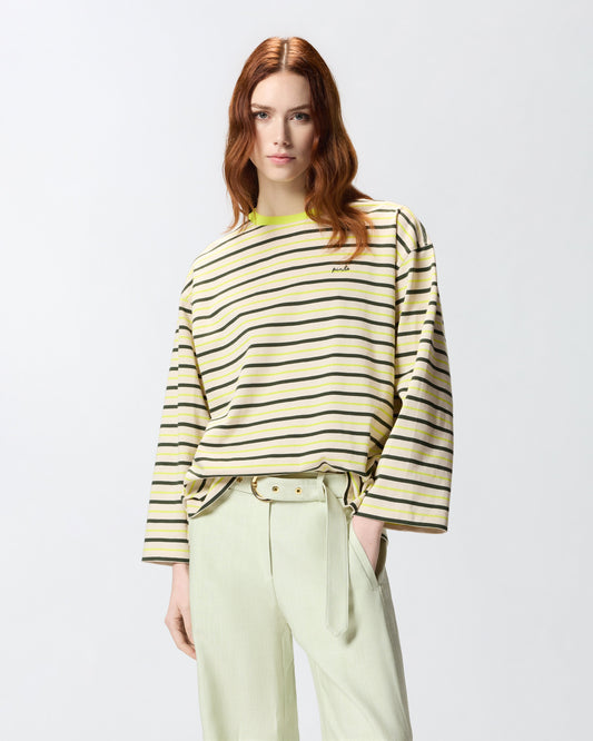 Striped top with logo embroidery