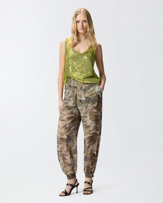 Camouflage balloon-fit trousers with high waist