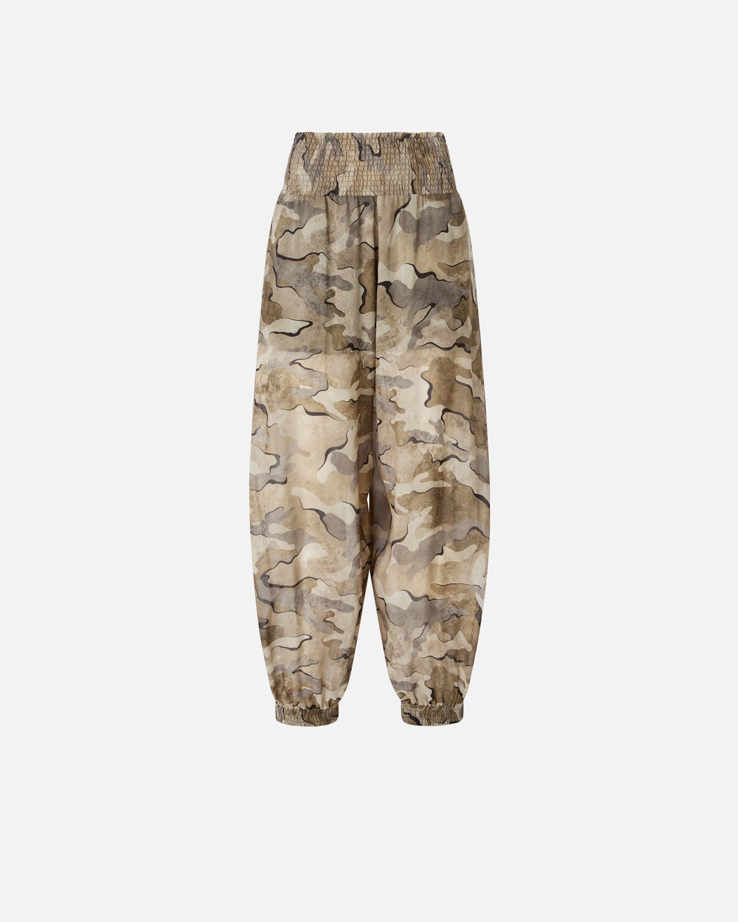Camouflage balloon-fit trousers with high waist
