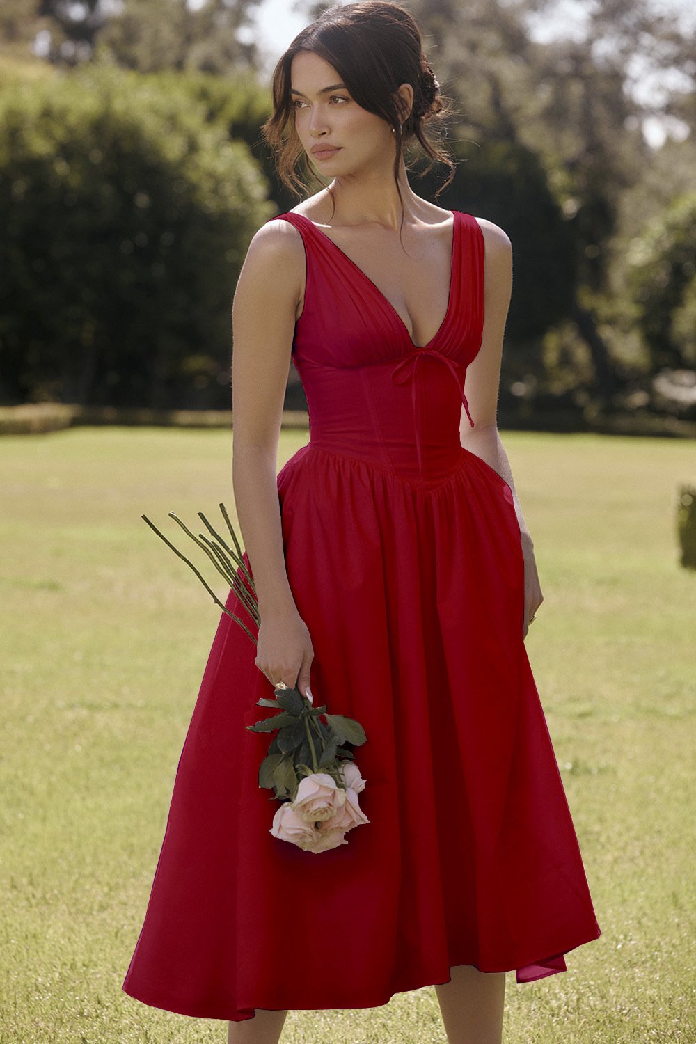 Elegantes V-Ausschnitt Schwingkleid mit Blumenmuster🌺Kaufe 2, versandkostenfrei