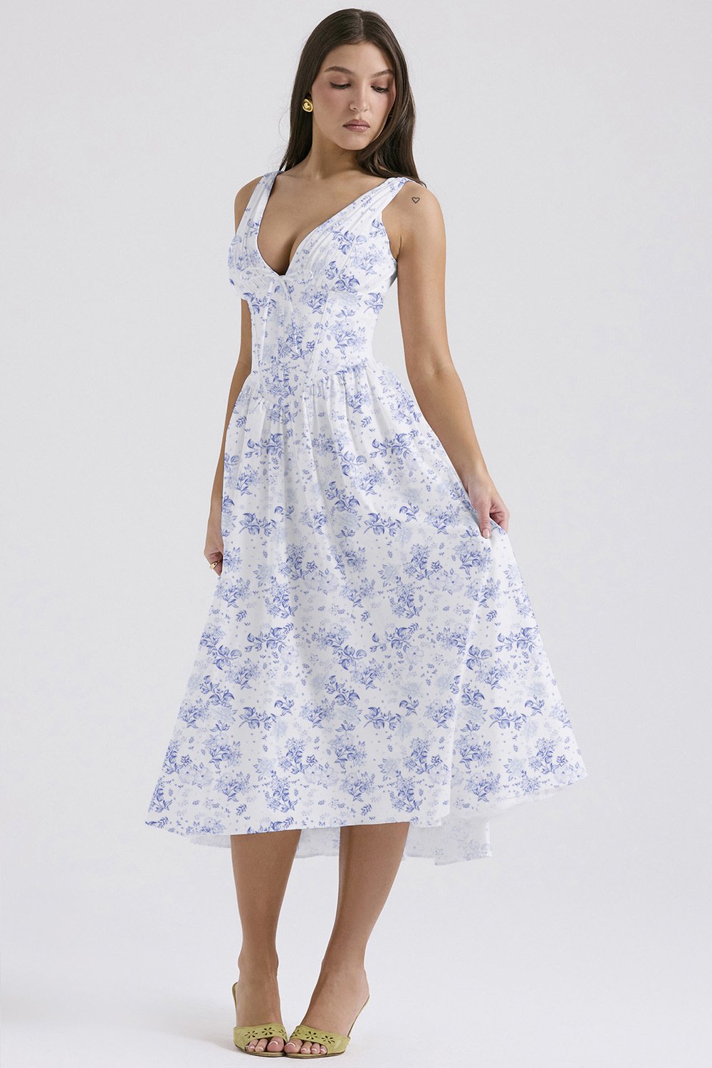 Elegantes V-Ausschnitt Schwingkleid mit Blumenmuster🌺Kaufe 2, versandkostenfrei