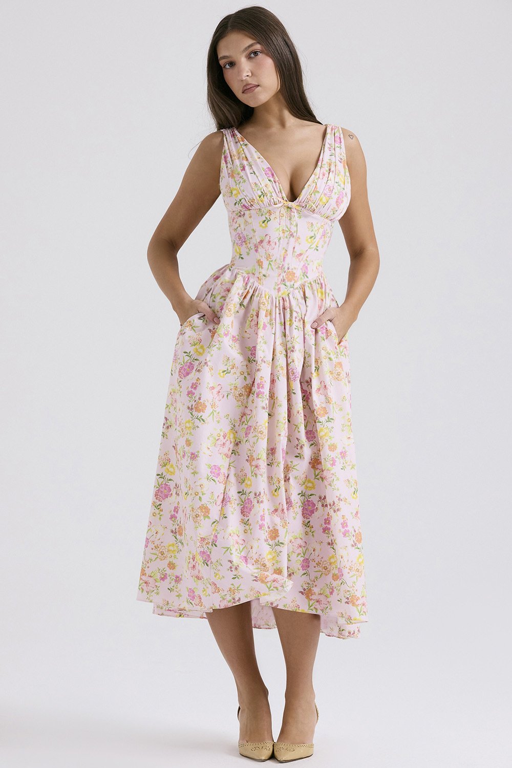 Elegantes V-Ausschnitt Schwingkleid mit Blumenmuster🌺Kaufe 2, versandkostenfrei