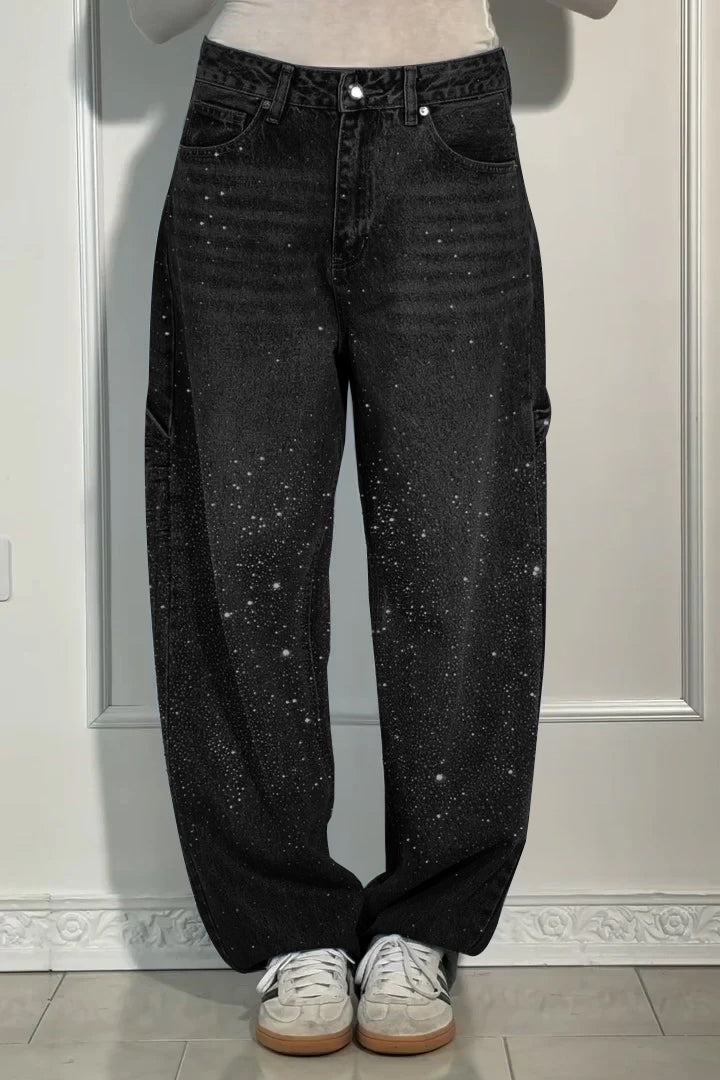 Legere Damen Harem Jeans mit Strasssteinen