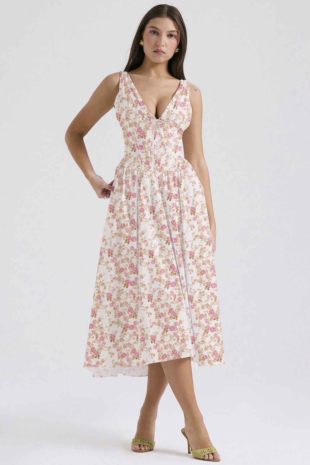 Elegantes V-Ausschnitt Schwingkleid mit Blumenmuster🌺Kaufe 2, versandkostenfrei