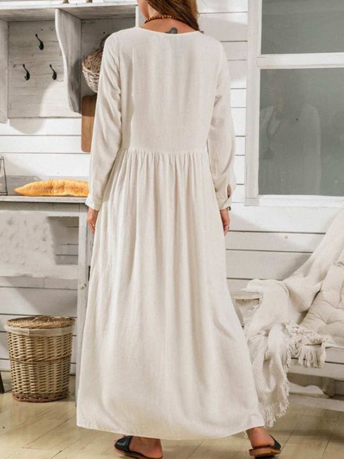 Elegantes Baumwollkleid für Damen in reiner Farbe