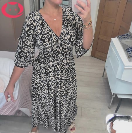 Böhmisches lässiges V-Ausschnitt-Wickelkleid mit Print und langer Taille