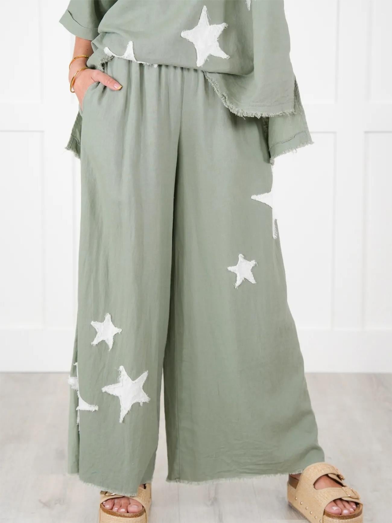 Zweiteiler-Set für Damen mit Stern-Patch im Freizeit-Stil (2 kaufen, kostenloser Versand)