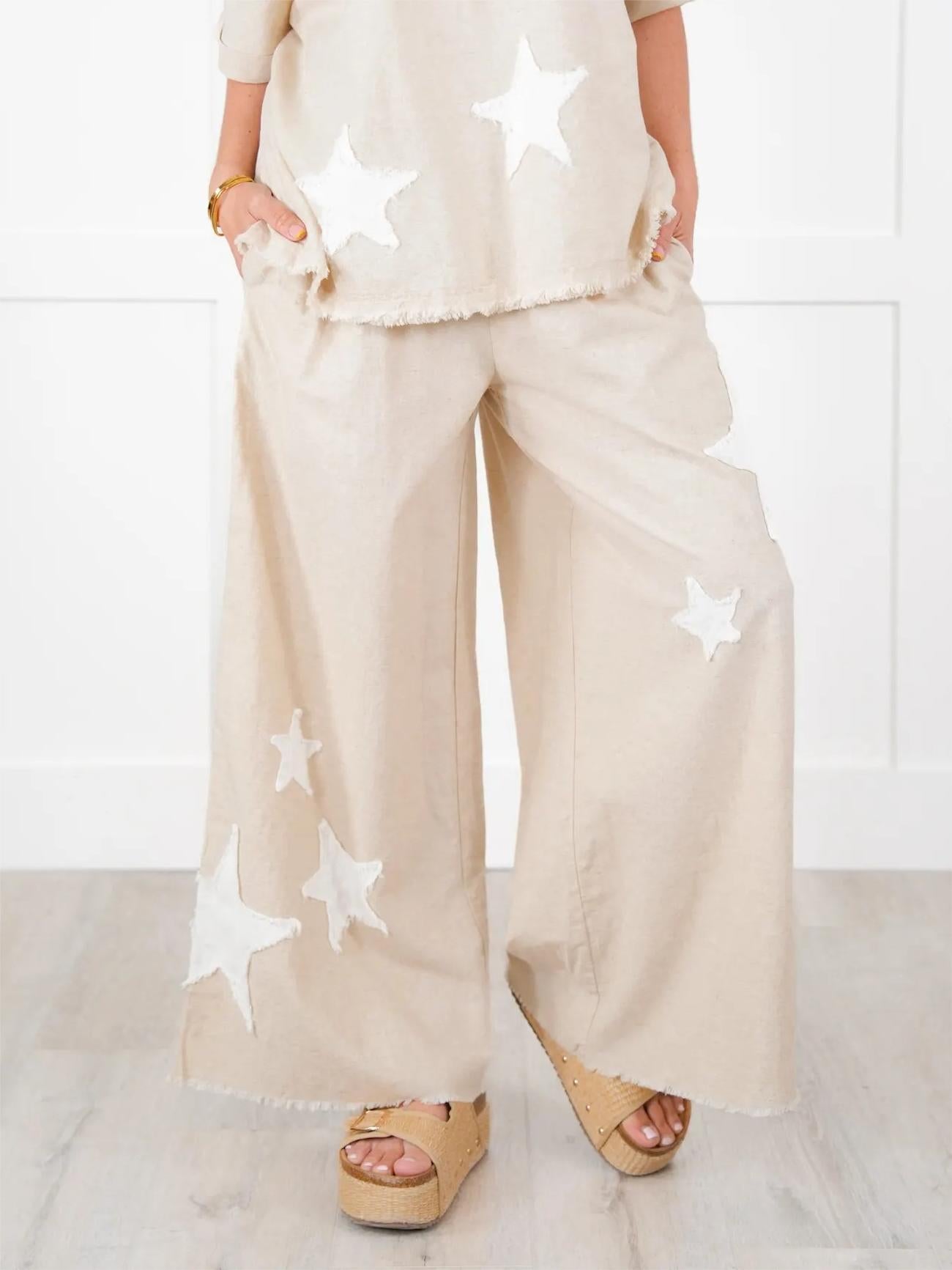 Zweiteiler-Set für Damen mit Stern-Patch im Freizeit-Stil (2 kaufen, kostenloser Versand)