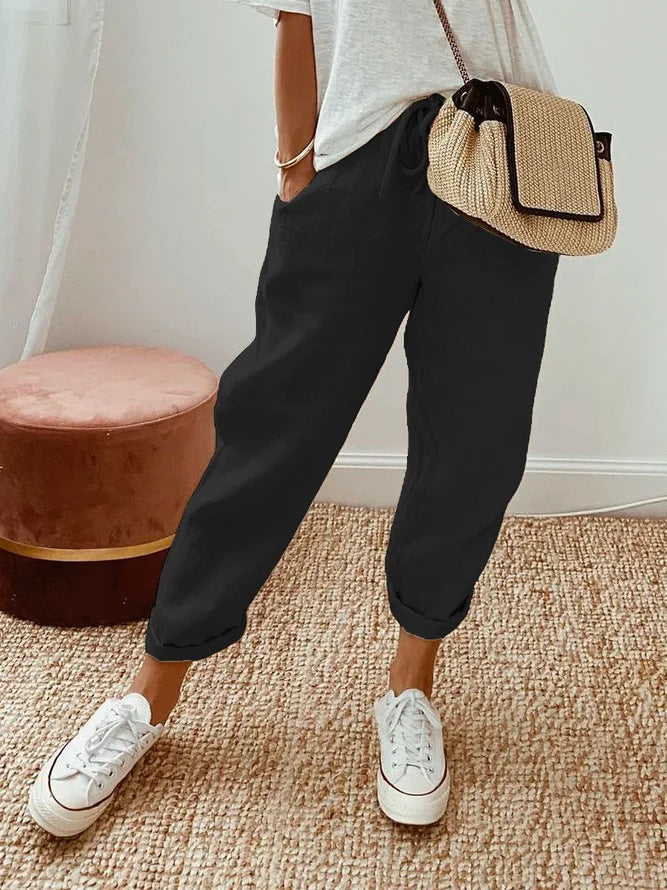 Einfarbige Hosen mit Einsätzen, Taschen und Kordelzug im Casual-Stil