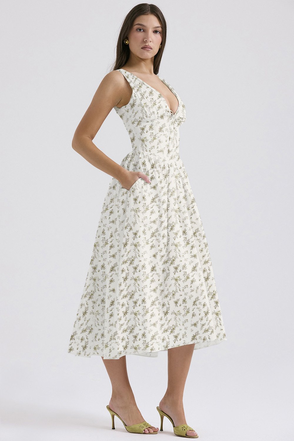 Elegantes V-Ausschnitt Schwingkleid mit Blumenmuster🌺Kaufe 2, versandkostenfrei