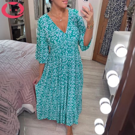Böhmisches lässiges V-Ausschnitt-Wickelkleid mit Print und langer Taille