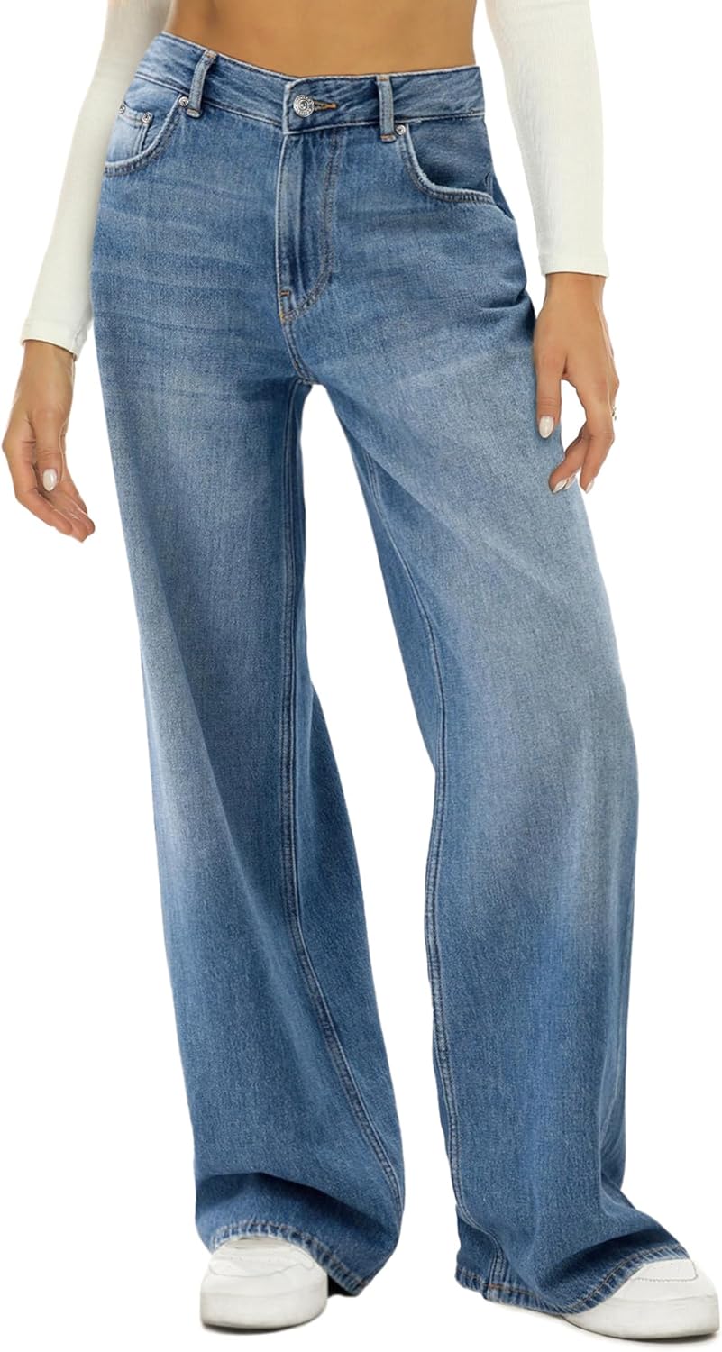 HDLTE Women Wide Leg Jeans High Waist Baggy Jeans Loose Boyfriend Jeans Denim Pants Y2K