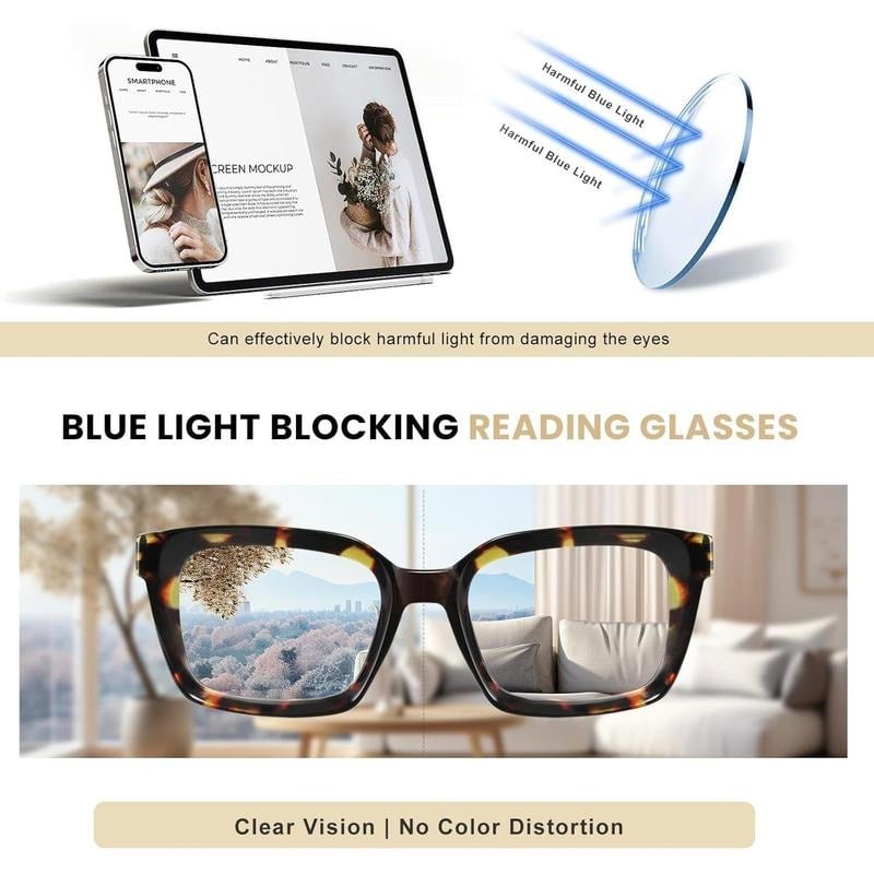 Tortoiseshell Reading Glasses-Blue Light Blocking Oversized Square Readers
