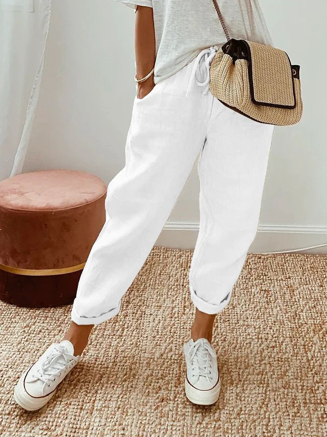 Einfarbige Hosen mit Einsätzen, Taschen und Kordelzug im Casual-Stil
