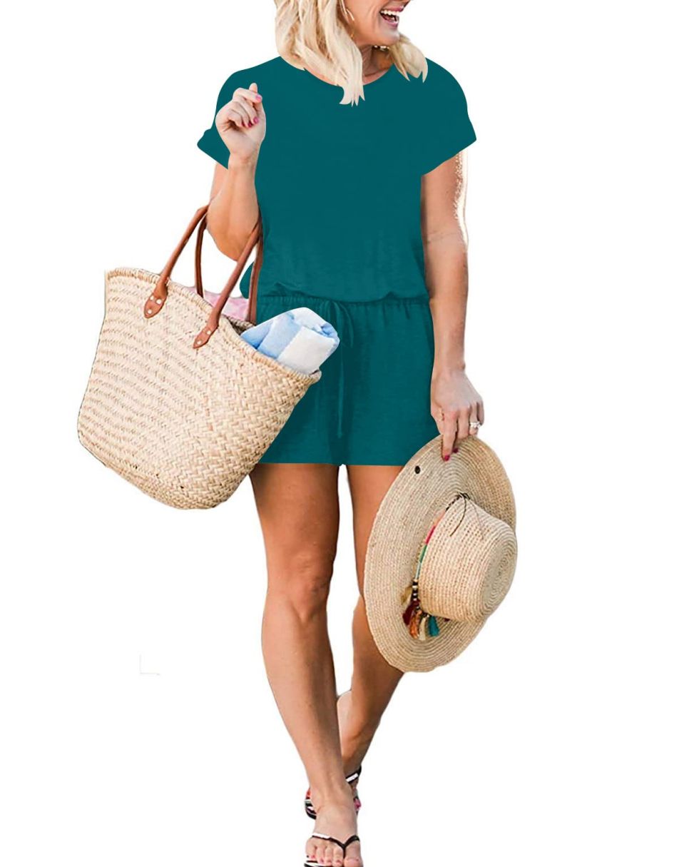 ANRABESS Kurzarm-Jumpsuit mit Streifen, Taschen, kurzer Hose, Schlafanzug, Loungewear