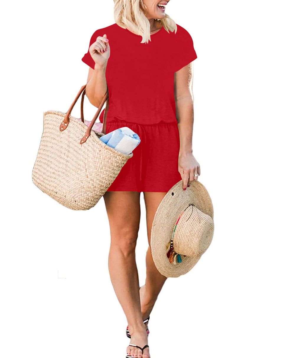 ANRABESS Kurzarm-Jumpsuit mit Streifen, Taschen, kurzer Hose, Schlafanzug, Loungewear