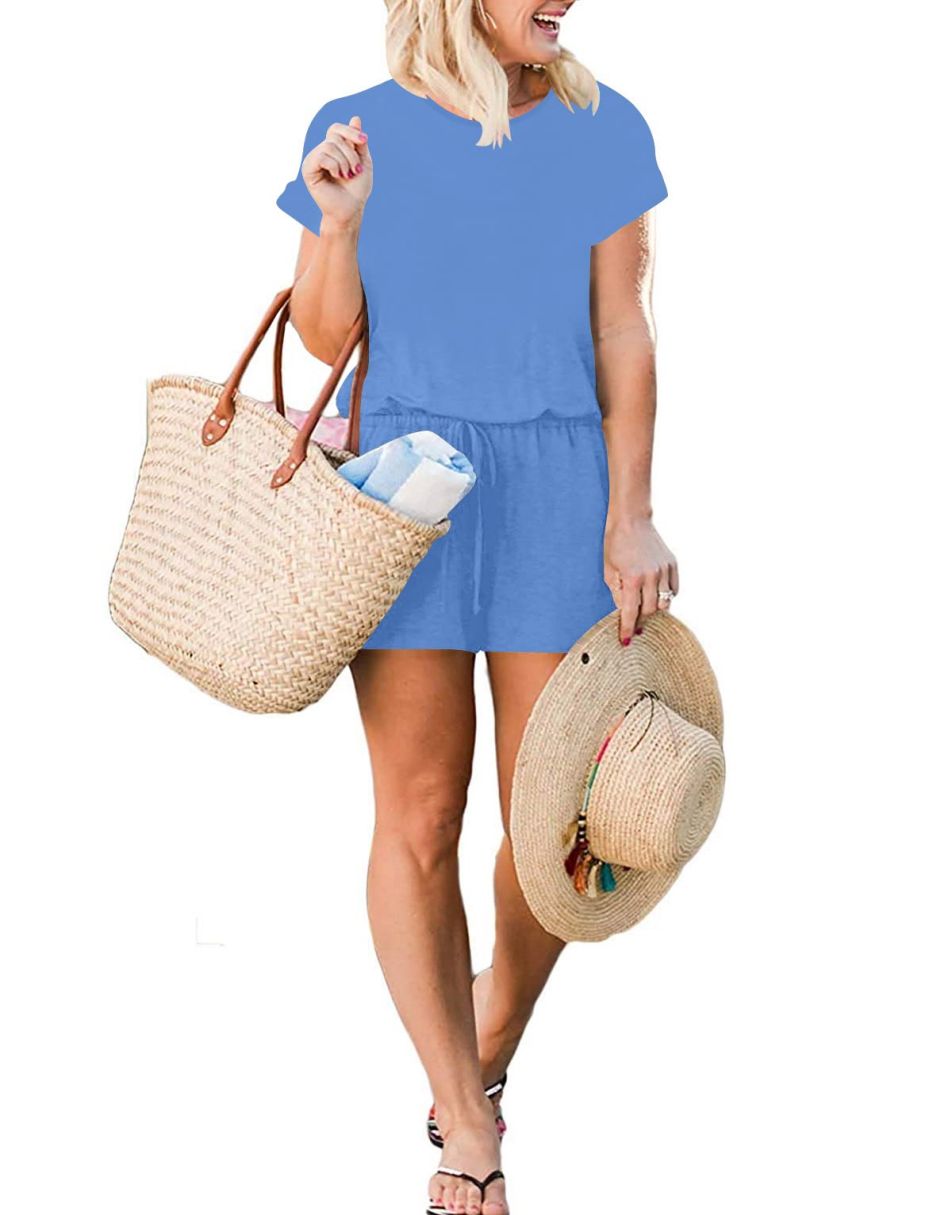 ANRABESS Kurzarm-Jumpsuit mit Streifen, Taschen, kurzer Hose, Schlafanzug, Loungewear