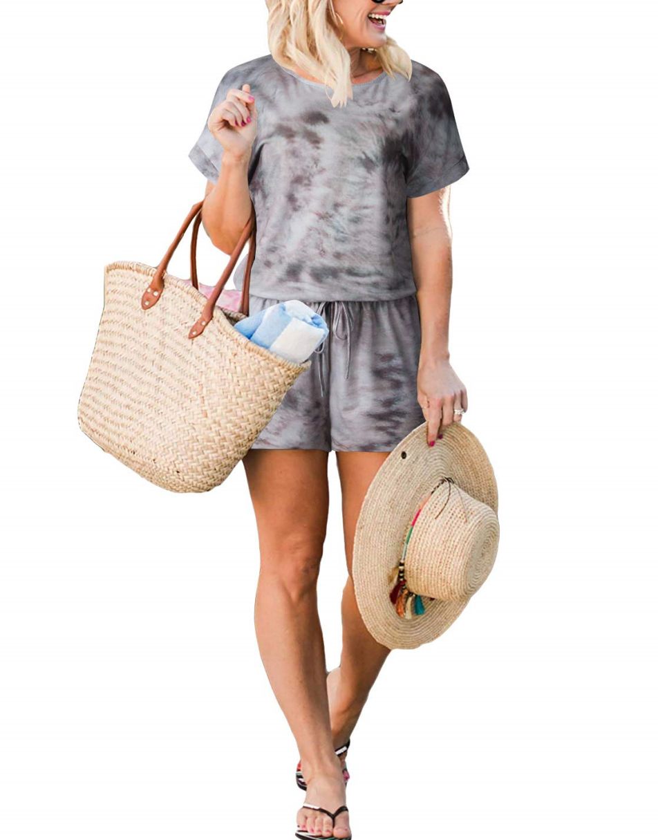 ANRABESS Kurzarm-Jumpsuit mit Streifen, Taschen, kurzer Hose, Schlafanzug, Loungewear