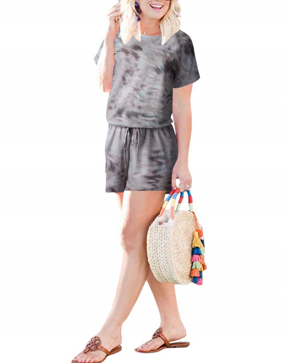 ANRABESS Kurzarm-Jumpsuit mit Streifen, Taschen, kurzer Hose, Schlafanzug, Loungewear