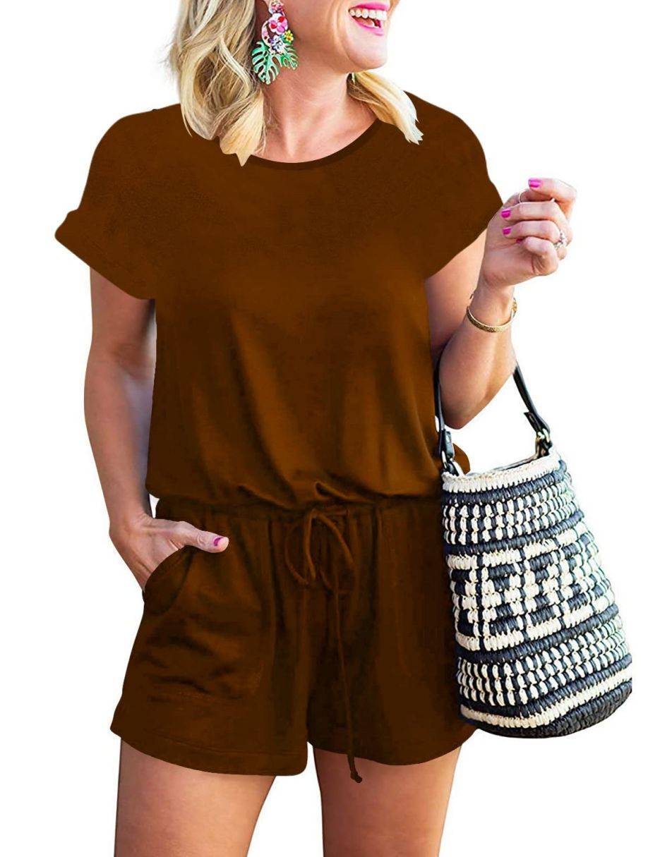 ANRABESS Kurzarm-Jumpsuit mit Streifen, Taschen, kurzer Hose, Schlafanzug, Loungewear