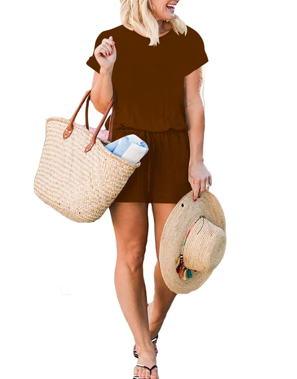 ANRABESS Kurzarm-Jumpsuit mit Streifen, Taschen, kurzer Hose, Schlafanzug, Loungewear