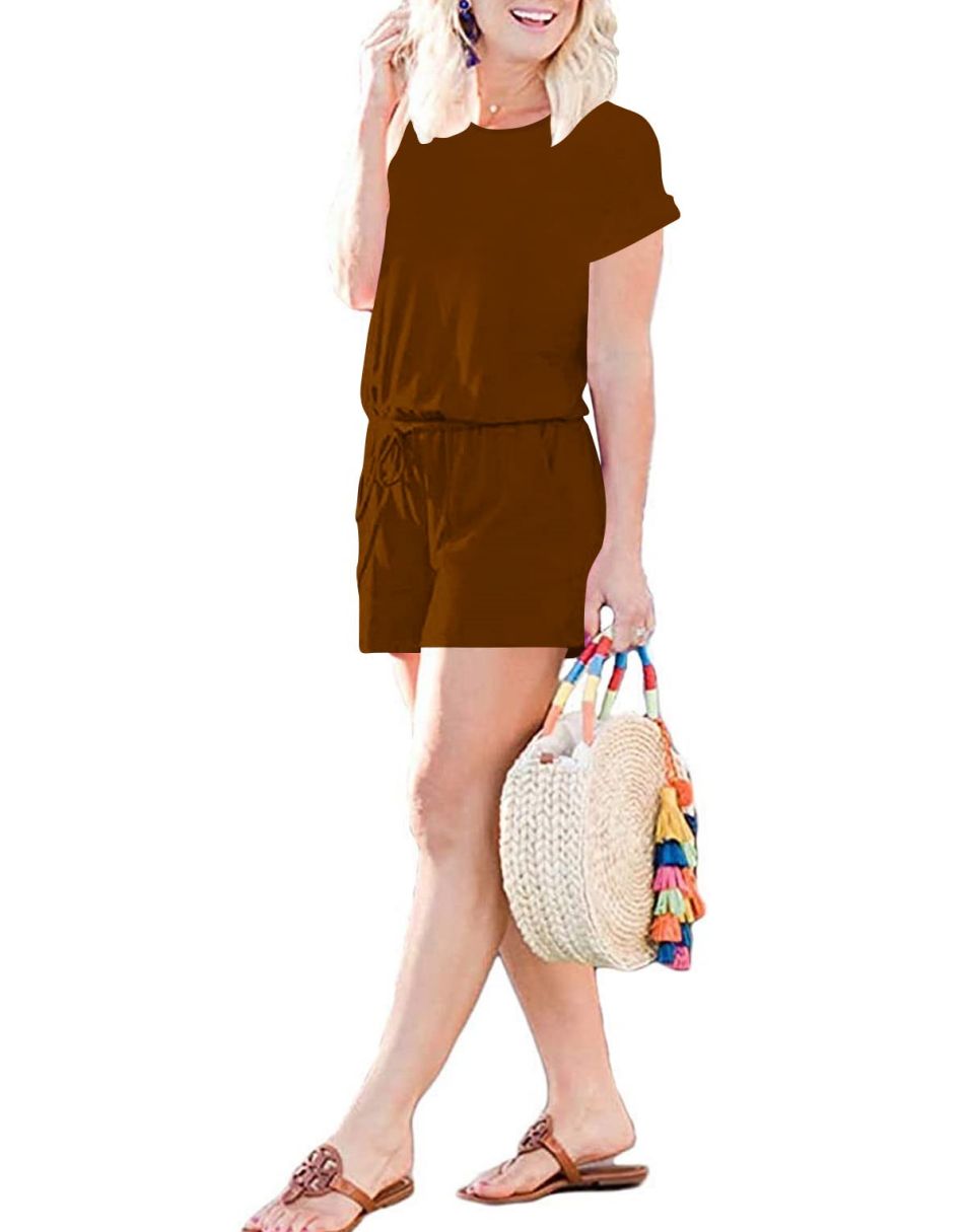 ANRABESS Kurzarm-Jumpsuit mit Streifen, Taschen, kurzer Hose, Schlafanzug, Loungewear