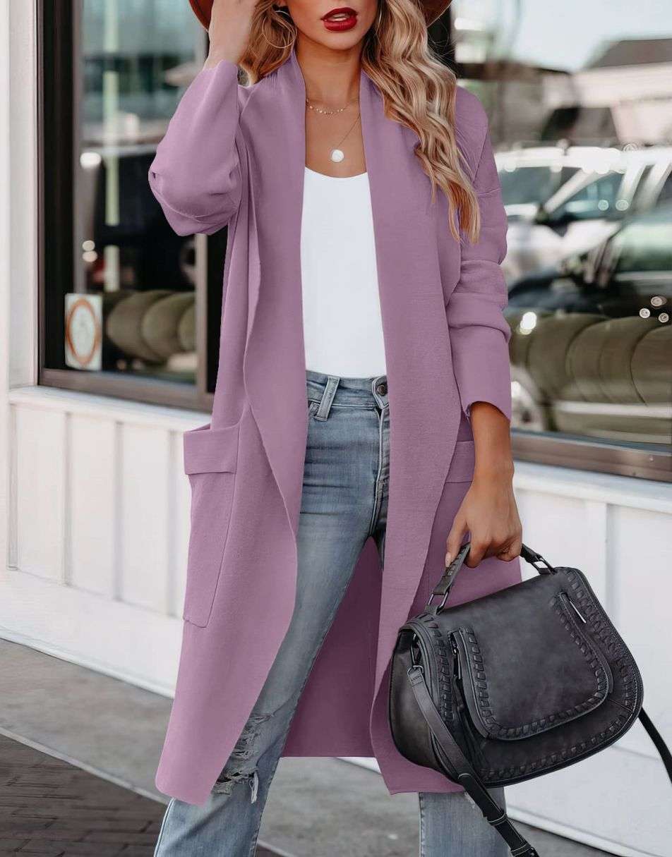 ANRABESS Damen Freizeit Langarm Drapierter Offener Strick Cardigan Jacken Pullover mit Taschen