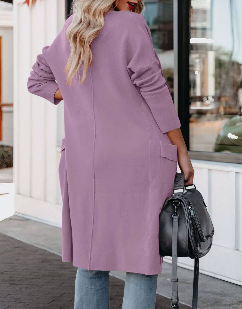ANRABESS Damen Freizeit Langarm Drapierter Offener Strick Cardigan Jacken Pullover mit Taschen