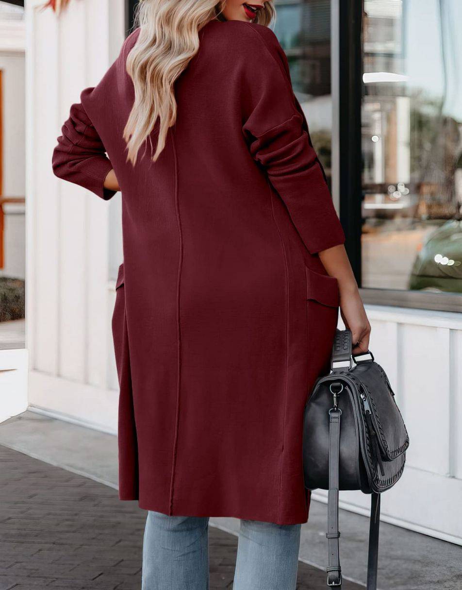 ANRABESS Damen Freizeit Langarm Drapierter Offener Strick Cardigan Jacken Pullover mit Taschen