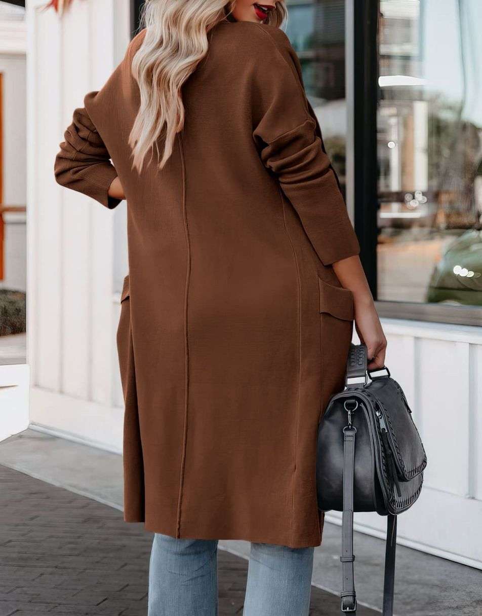 ANRABESS Damen Freizeit Langarm Drapierter Offener Strick Cardigan Jacken Pullover mit Taschen
