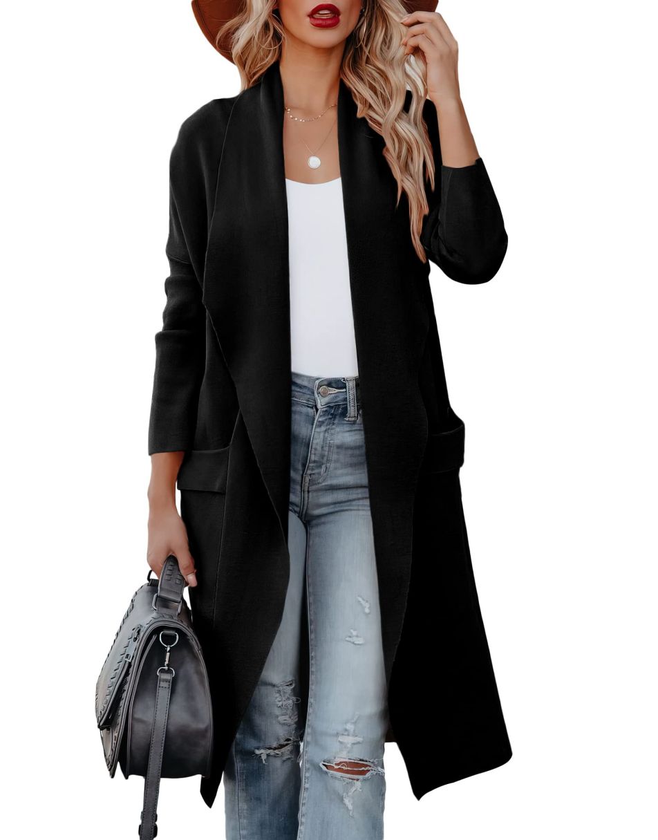 ANRABESS Damen Freizeit Langarm Drapierter Offener Strick Cardigan Jacken Pullover mit Taschen