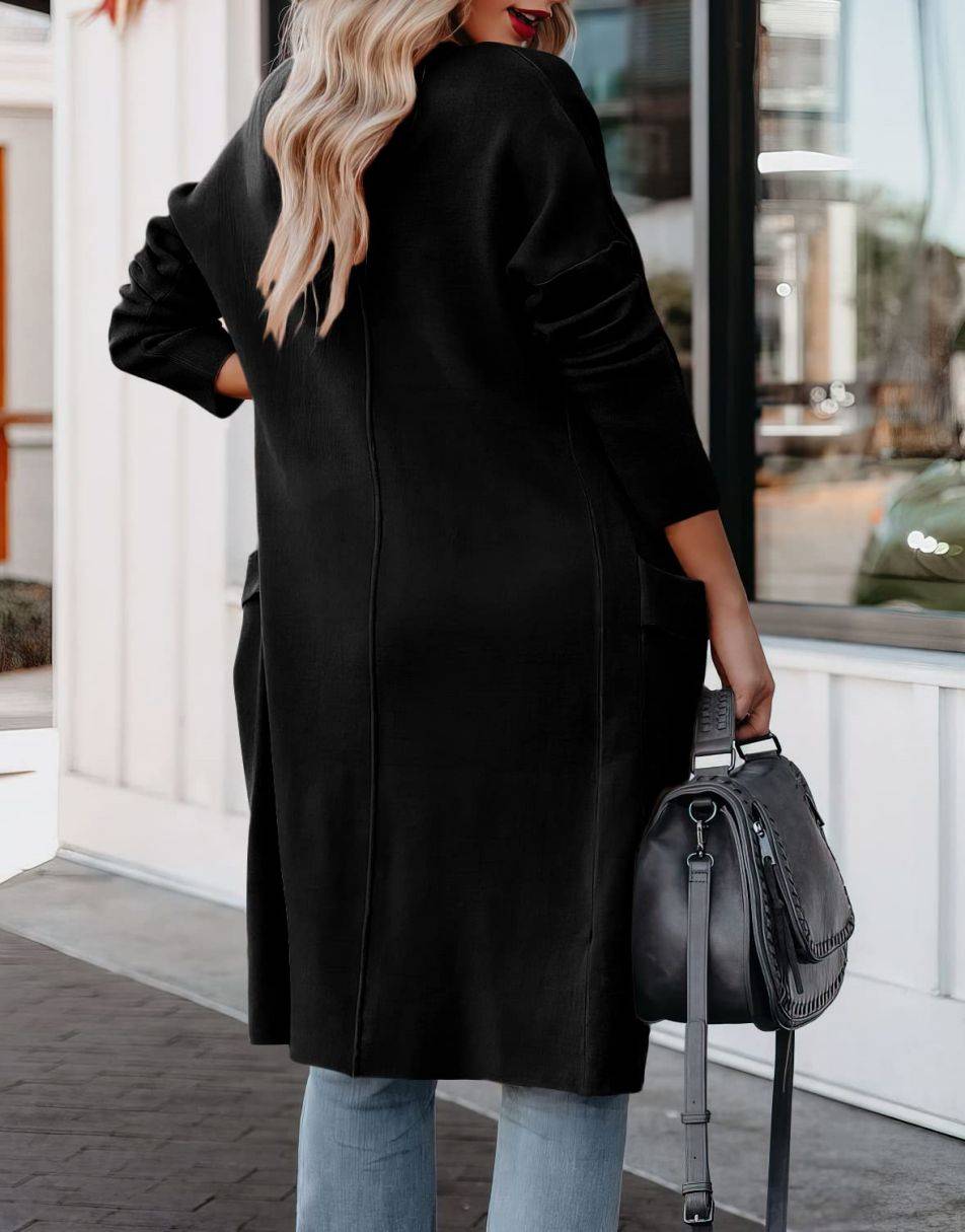 ANRABESS Damen Freizeit Langarm Drapierter Offener Strick Cardigan Jacken Pullover mit Taschen