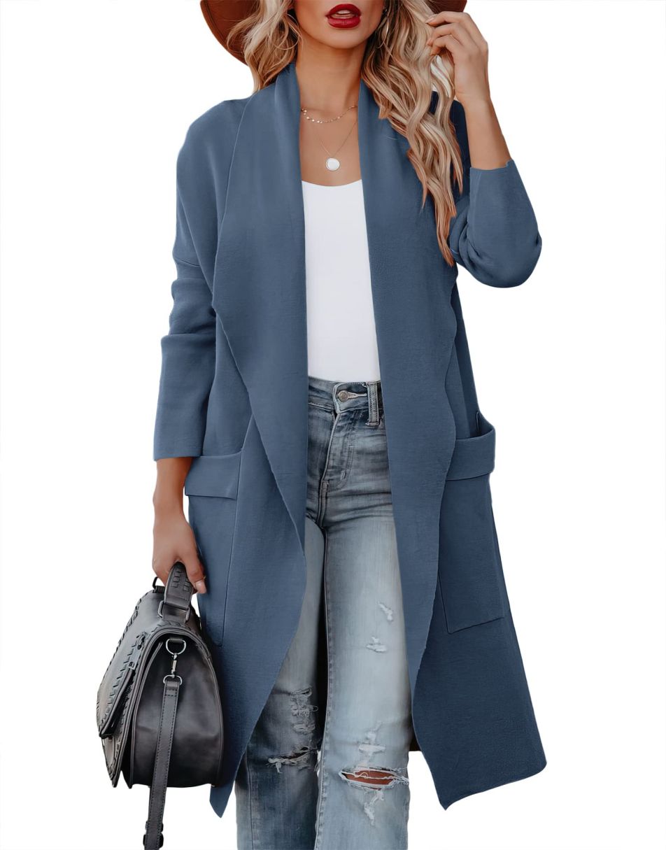 ANRABESS Damen Freizeit Langarm Drapierter Offener Strick Cardigan Jacken Pullover mit Taschen