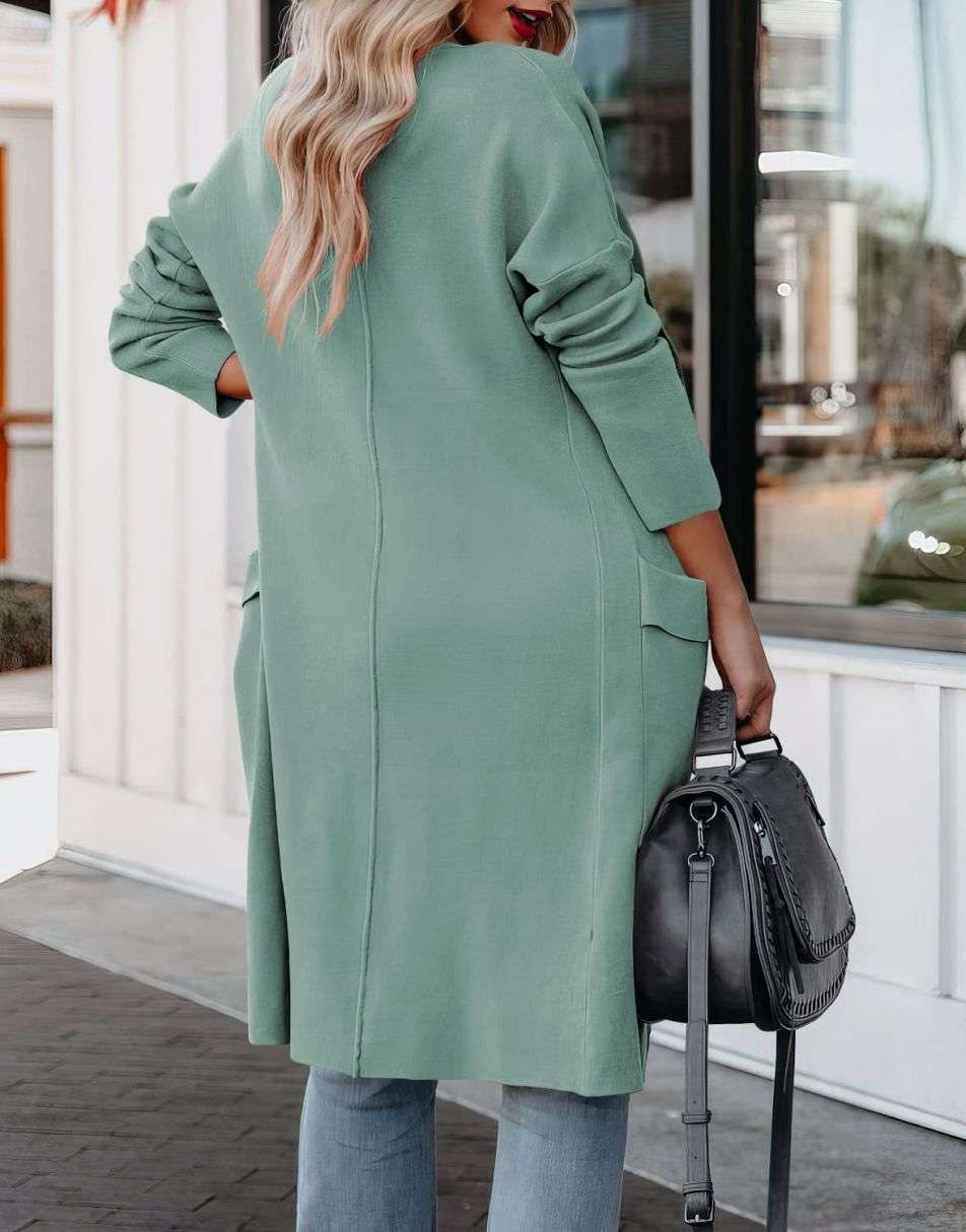 ANRABESS Damen Freizeit Langarm Drapierter Offener Strick Cardigan Jacken Pullover mit Taschen