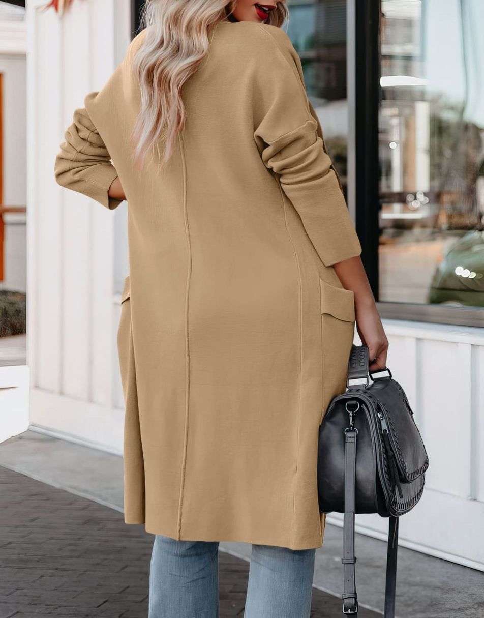 ANRABESS Damen Freizeit Langarm Drapierter Offener Strick Cardigan Jacken Pullover mit Taschen