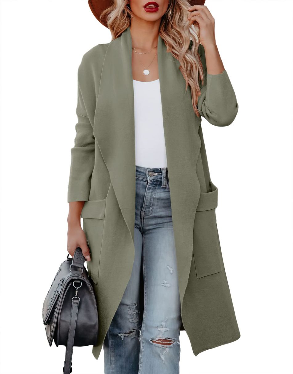 ANRABESS Damen Freizeit Langarm Drapierter Offener Strick Cardigan Jacken Pullover mit Taschen