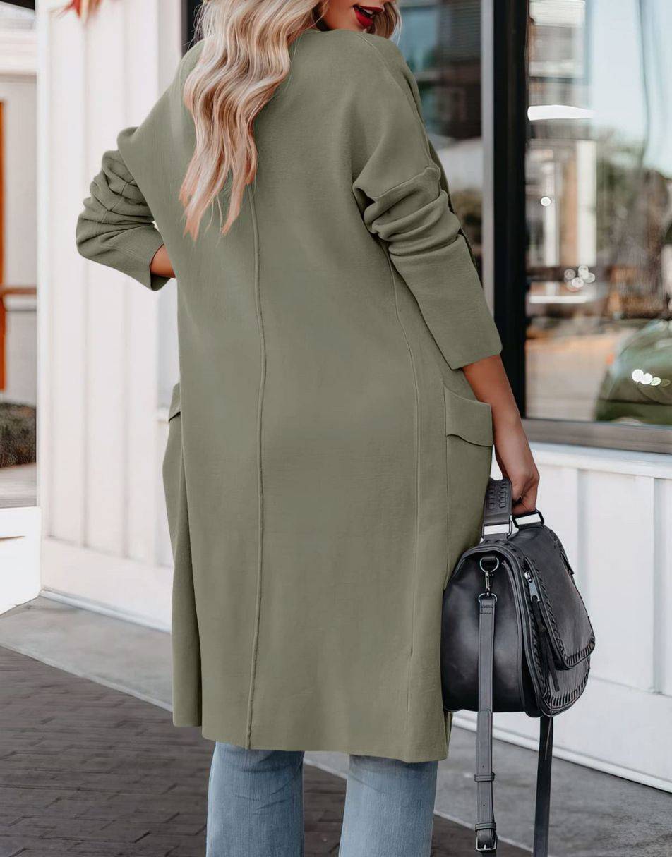 ANRABESS Damen Freizeit Langarm Drapierter Offener Strick Cardigan Jacken Pullover mit Taschen