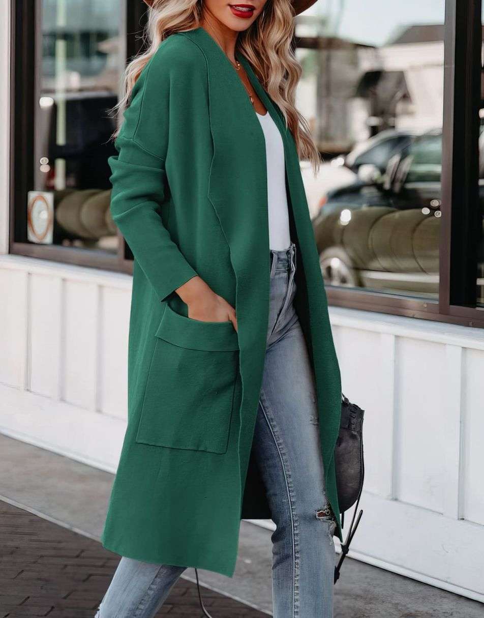 ANRABESS Damen Freizeit Langarm Drapierter Offener Strick Cardigan Jacken Pullover mit Taschen