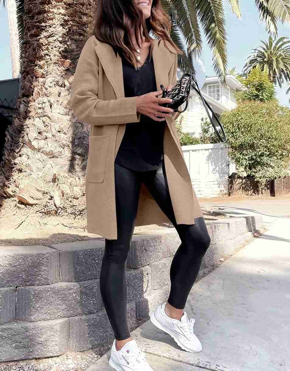 ANRABESS Damen Strickjacke mit offenem Vorderteil, Langarm, Revers, lässig, einfarbig, edel, Pullover-Jacke