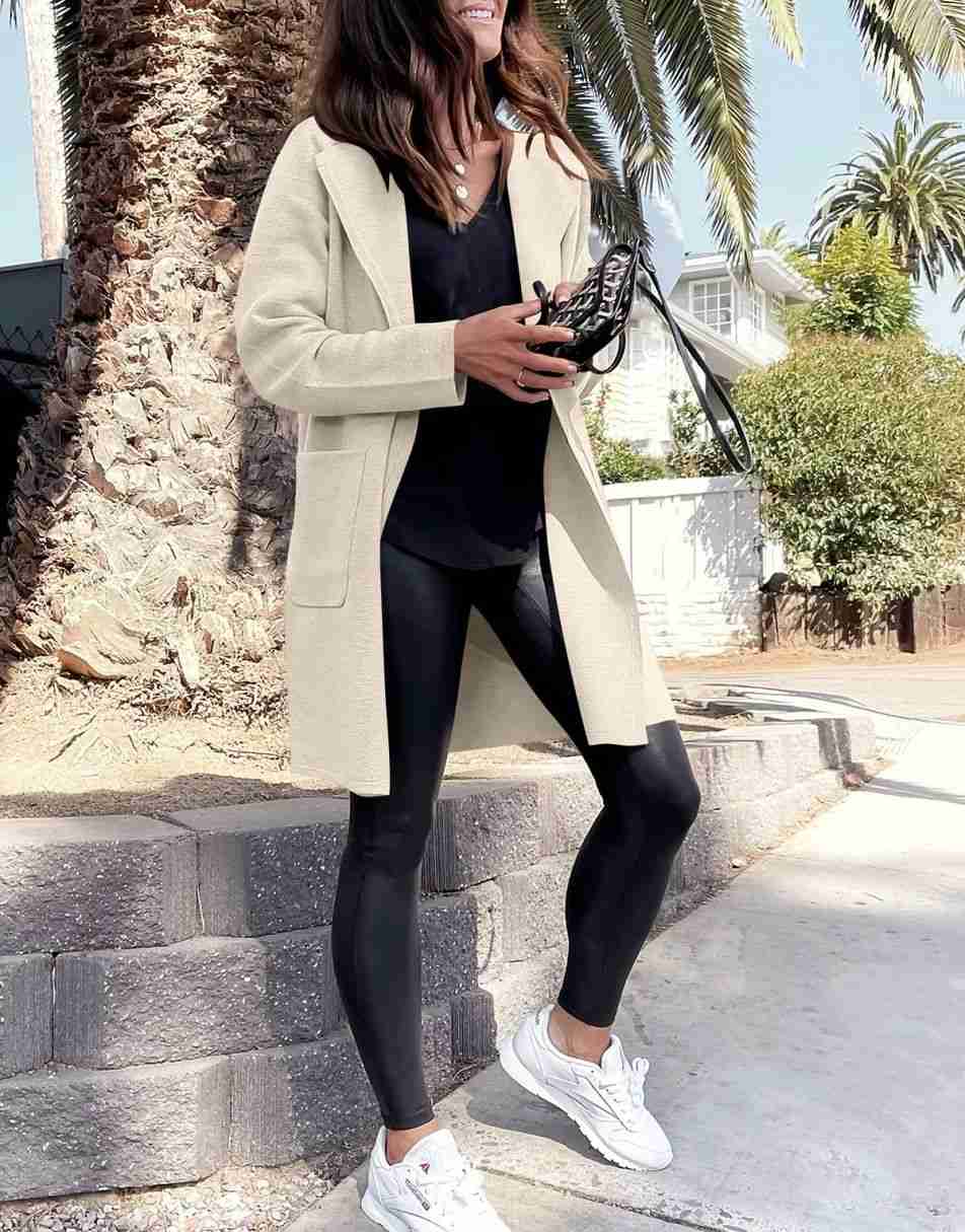 ANRABESS Damen Strickjacke mit offenem Vorderteil, Langarm, Revers, lässig, einfarbig, edel, Pullover-Jacke