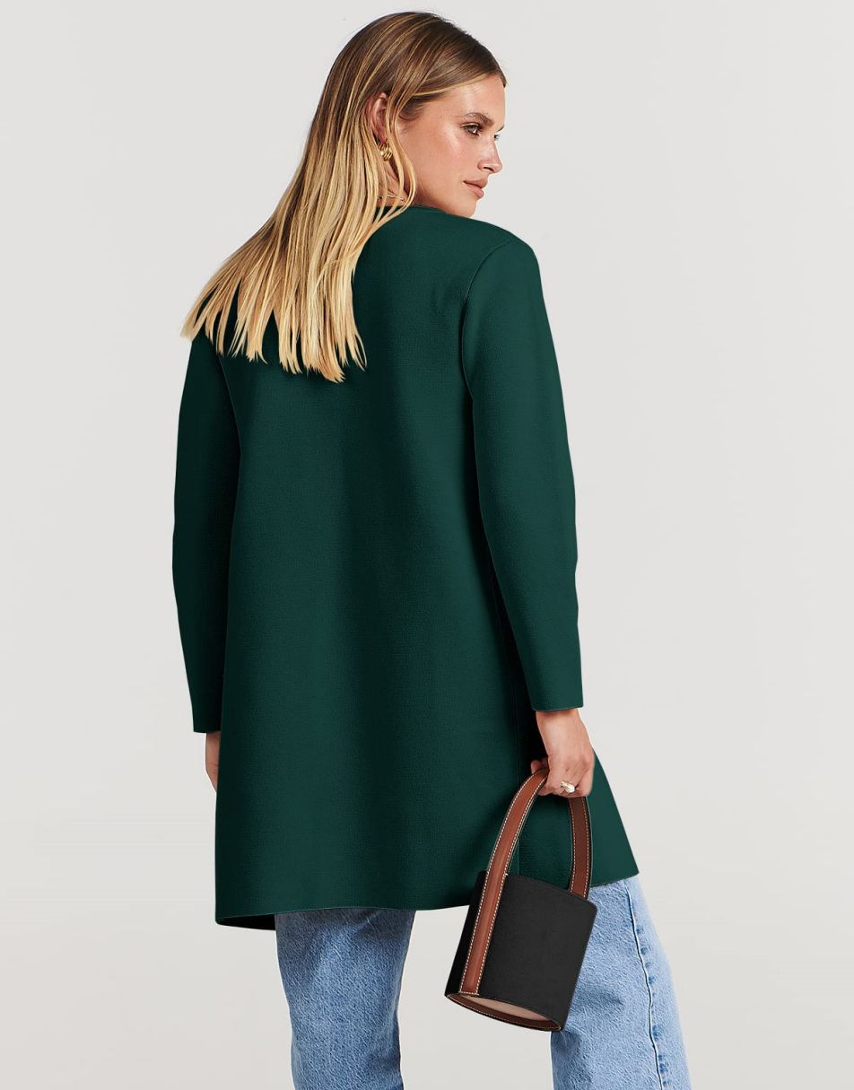 ANRABESS Damen Strickjacke mit offenem Vorderteil, Langarm, Revers, lässig, einfarbig, edel, Pullover-Jacke