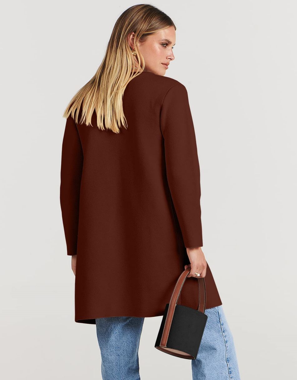 ANRABESS Damen Strickjacke mit offenem Vorderteil, Langarm, Revers, lässig, einfarbig, edel, Pullover-Jacke