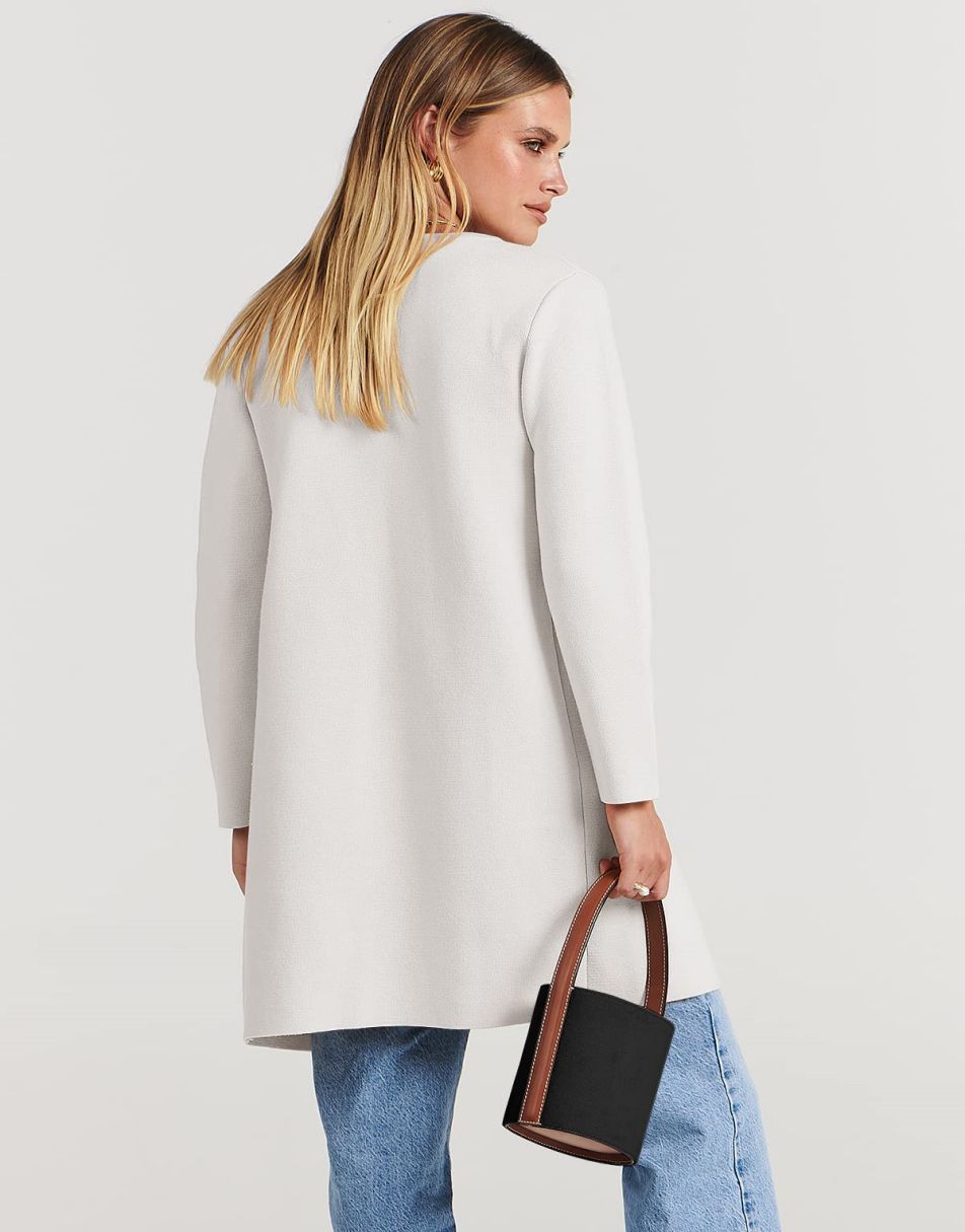 ANRABESS Damen Strickjacke mit offenem Vorderteil, Langarm, Revers, lässig, einfarbig, edel, Pullover-Jacke